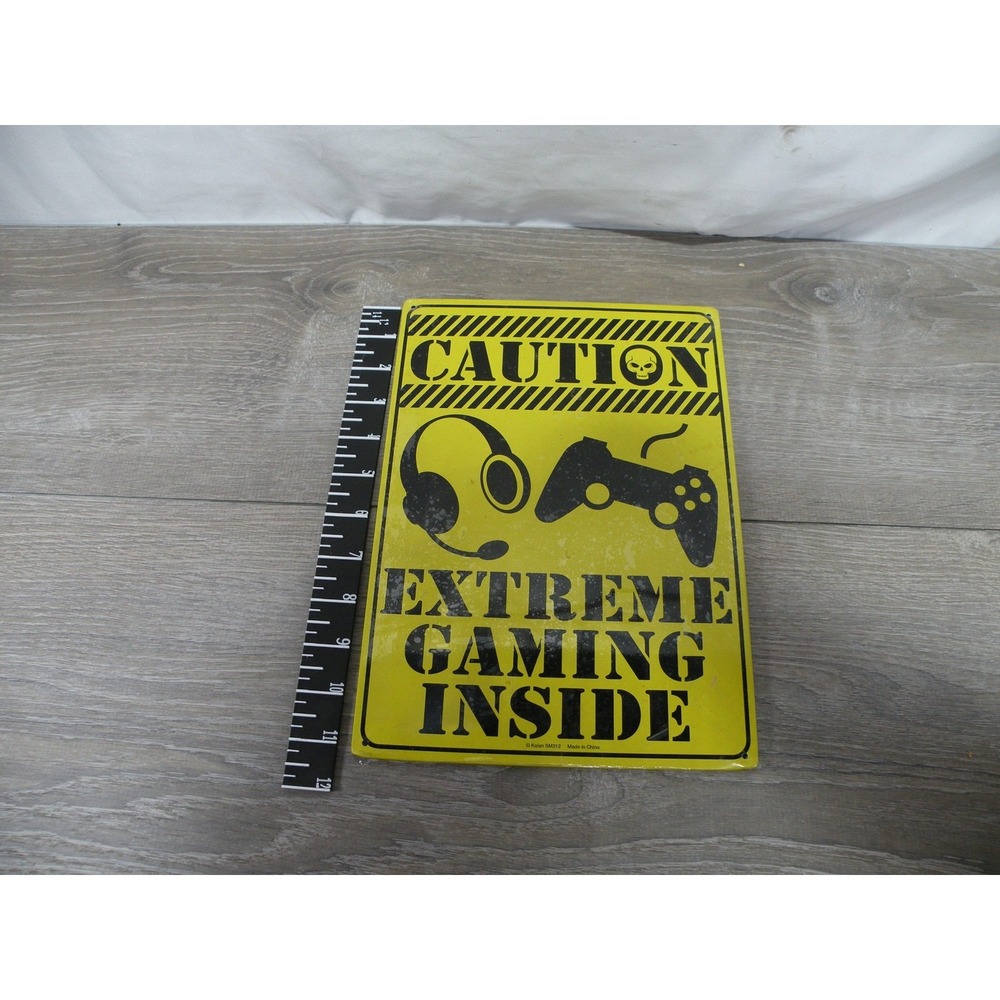 AAKAN Caution Extreme Gaming Inside Metal Tin Sign Gamer Room Decor 11.5" x 8"